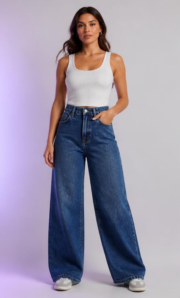 ZYKAA Drift Wide Jeans in Mid Blue
