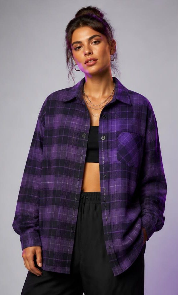 ZYKAA Signal Flannel Shirt in Purple Check